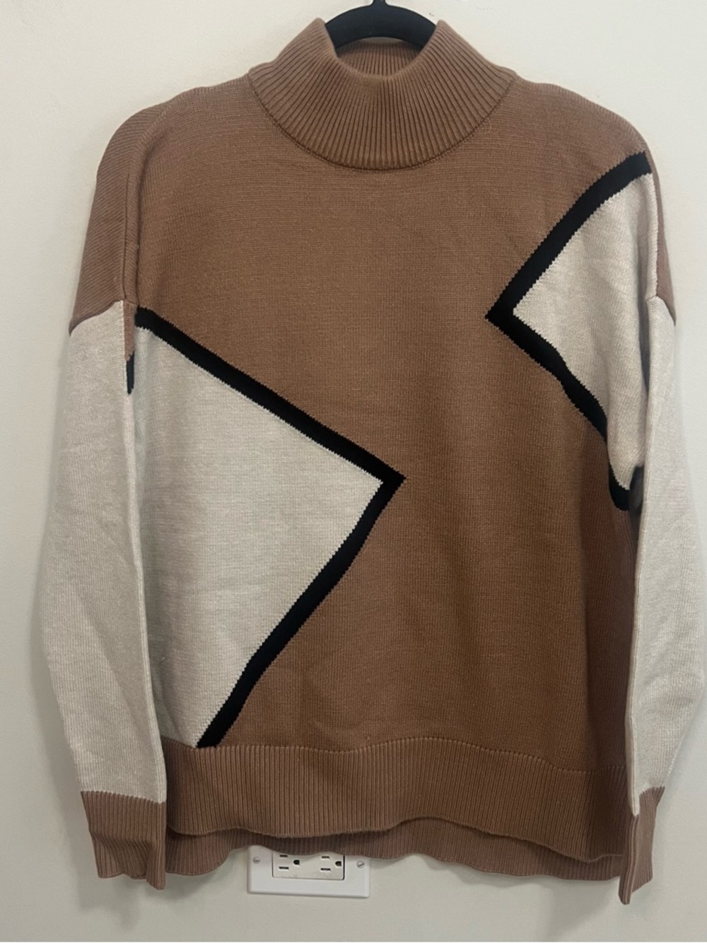Women’s Turtleneck Sweater with Geo Detail Mock Neck High Neck Career Office
